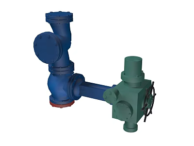 Industrial Valve Equipment With Blue Green Connected Components And Control Handles 3d model