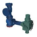 Industrial Valve Equipment With Blue Green Connected Components And Control Handles