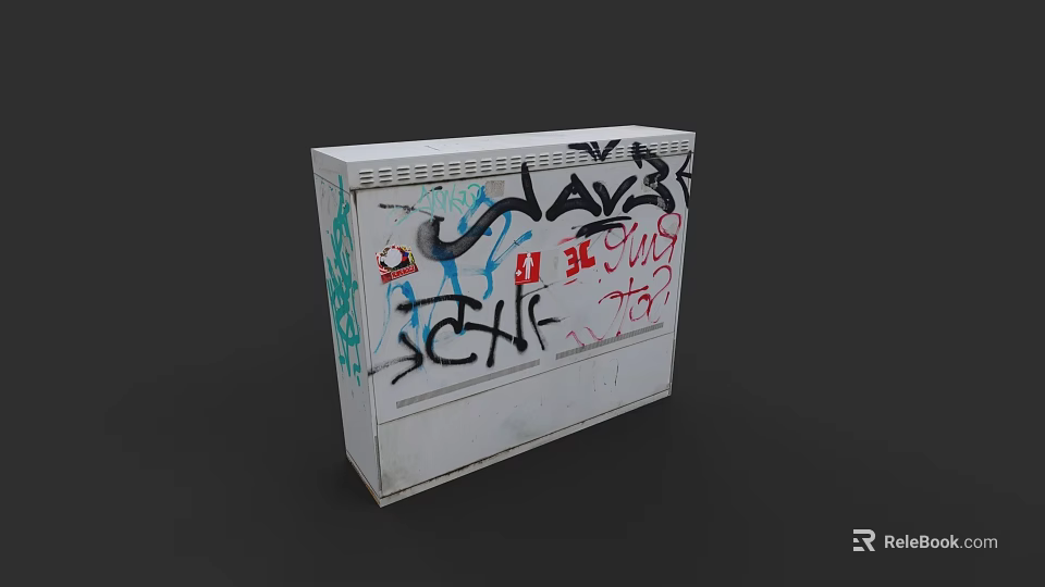 White Electrical Utility Cabinet With Colorful Graffiti Art And Urban Spray Paint 3d model 