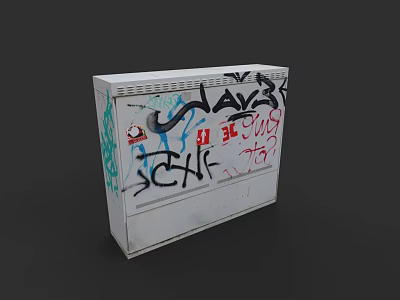 White Electrical Utility Cabinet With Colorful Graffiti Art And Urban Spray Paint 3d model