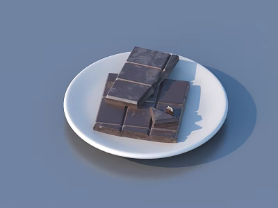 Neatly Stacked Chocolate Pieces of Different Sizes on a White Plate 3d model