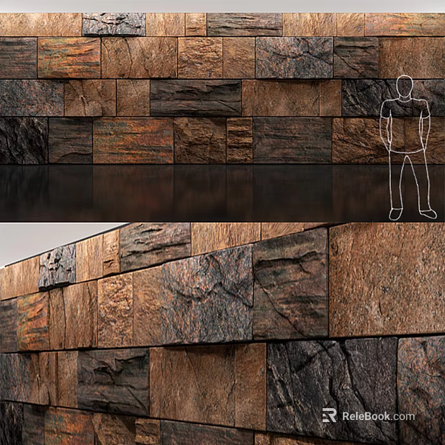 Textured Natural Stone Background Wall With Multi Colored Stone Blocks Design 3d model
