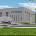 Aerial View Of Modern Building With Office Workstations Large Screen And Parked Vehicles