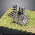 Outdoor Stone Spiral Staircase Scenic Structure On Green Grass Platform