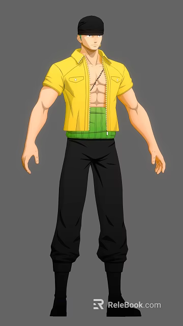 Anime Male Character In Yellow Jacket With Green Inner Black Pants And Small Animal 3d model 