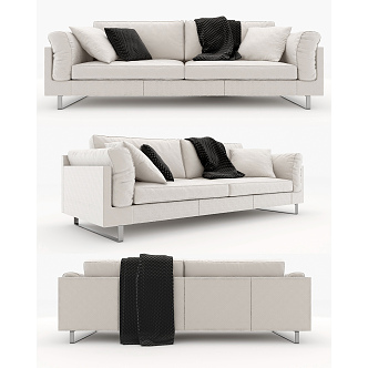 Modern double sofa in-line fabric multi-person sofa 3d model