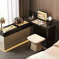 Modern Luxury Dressing Table With Gold Accents Cosmetics Mirror And Beige Stool
