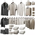 Stylish Wardrobe With Coats Shirts Tops Dresses Pants On Hangers Folded Clothes Handbags And Luggage