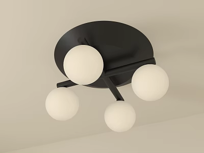 Modern Ceiling Light With Black Base And Four White Spherical Bulbs 3d model