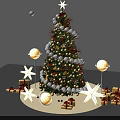 Festive Christmas Tree Decorated With String Lights Star Ornaments And Gift Boxes 3d model