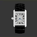 Luxury Square Dial Watch With White Roman Numerals Blue Hands Black Crocodile Leather Strap