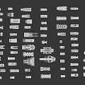 Different Types Of White Weapon Parts And Components On Black Background