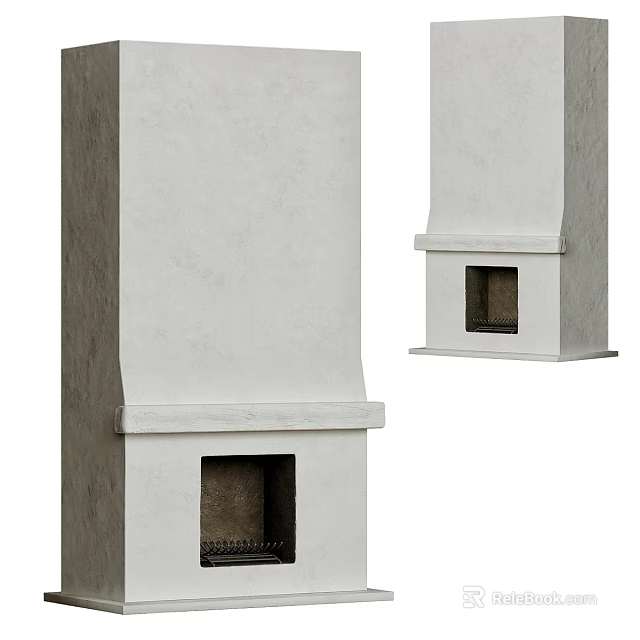 Modern White Fireplace Design With Minimalist Stone Structure And Decorative Elements 3d model