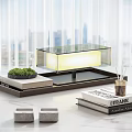 Modern Transparent Glass Lighted Decorative Ornament Set with Green Plants Books Tray and Diffuser