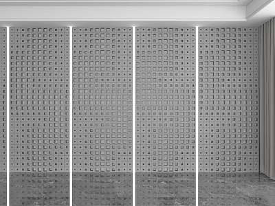 Modern Luxury Gray Grid Pattern Hollow Out Background Wall in Living Room 3d model