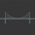 Blue Suspension Bridge Model With Tall Towers White Cables And Road Deck