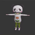 Cartoon Panda Character With Little Fox Graphic Green Scarf And Green Striped Pants Arms Outstretched