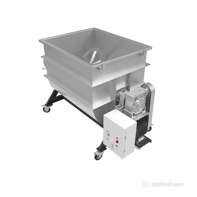 Industrial Stainless Steel Square Tank Mixing Equipment With Motor Control Box And Wheels 3d model 