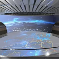 Modern Hall Interior With Circular Ceiling Starry Lights And Blue Floor Map Line Patterns 3d model