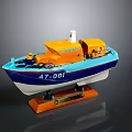 Decorative Model Boat With Orange Blue White Hull Wooden Base And 47001 Number