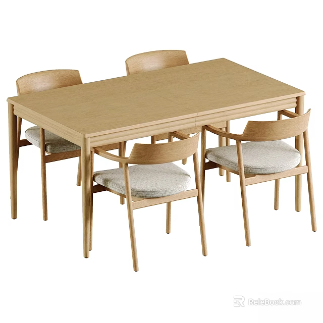 Minimalist Wooden Dining Table and Four Chairs Set with Rectangular Design for Home 3d model