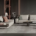 Elegant Modern Living Room Interior With Beige Sofa Pillows Coffee Table Grey Rug And Bookshelf