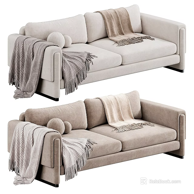 Cozy Two Seater Sofa with Soft Blanket and Round Pillow Living Room Design 3d model 