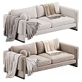 Cozy Two Seater Sofa with Soft Blanket and Round Pillow Living Room Design