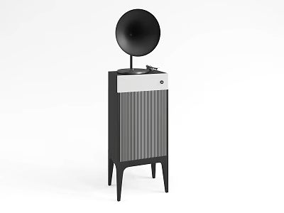 Modern Black Entryway Side Cabinet With Striped Panels Slim Legs And Round Black Accent 3d model