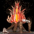Flame Shaped Art Installation With Red Orange Illuminated Lights And Stone Base 3d model