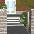 Courtyard Garden Design With Stone Steps Brick Walls Green Plants And Lighting