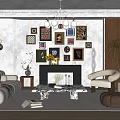 Elegant Living Room With Beige Sofa Fireplace Wall Art Chandelier Armchair And Plants