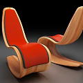 Modern Curved Wooden Leisure Chairs With Red Cushioned Seats And Sleek Design