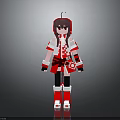 Red And White Hooded Anime Character 3D Model With Skirt Gloves And Boots