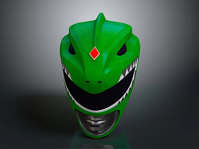 Character Dino Themed Helmet Green Design With Red Diamond And Sharp Teeth 3d model