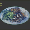 Colorful Fresh Food Plate With Green Lettuce Orange Slices Tofu Cubes And Brown Sauce