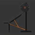 Sturdy Sports Equipment Weight Bench With Barbell Plates Black Metal Frame And Orange Accents