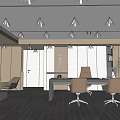 Modern Office Interior Design With Desk Chairs Plant And Cabinets