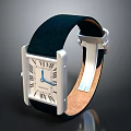Stylish Blue Leather Strap Watch With Silver Case And Square Roman Numeral Dial