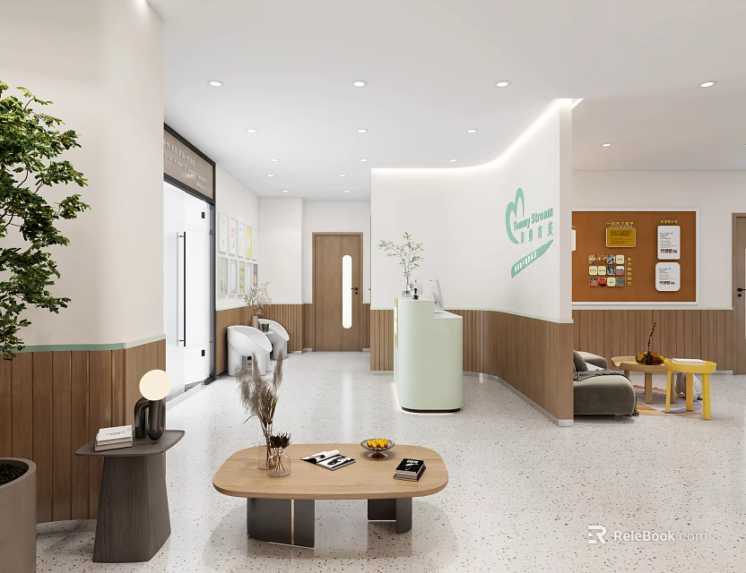 Modern Public Space Interior With Reception And Greenery 3d model