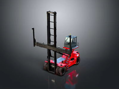 Red Forklift Industrial Design With Black Mast Enclosed Cab And Heavy Duty Wheels 3d model