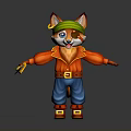 Cartoon Fox In Pirate Costume Green Bandana Eye Patch Orange Jacket Blue Pants Holding Dagger