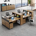 Modern Partitioned Dual Workstation Office Desk With Laptops Ergonomic Chairs And Storage Drawers
