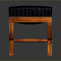 Wooden Stool With Curved Legs And Dark Blue Striped Cushioned Seat