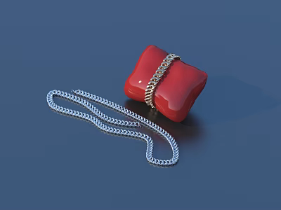 Red Decorative Box With Silver Chain For Daily Household Storage Use 3d model