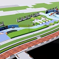Colorful Kids Playground With Green Lawns Slides And Walking Paths Near Waterfront