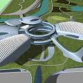 Modern Museum Building With Circular Structure Green Landscape And Water Features 3d model