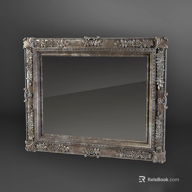 Ornate Vintage Mirror with Intricate Carved Silver Frame and Classic Design 3d model 