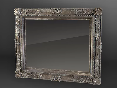Ornate Vintage Mirror with Intricate Carved Silver Frame and Classic Design 3d model