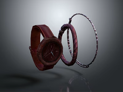 Red Leather Strap Watch with Red Leather Bangle and Silver Metal Bangle on Gray Background 3d model